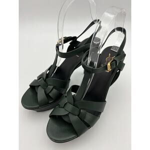 YSL Yves Saint Laurent Tribute 75 Platform Sandal Heels Dark Green Size 38 / 8